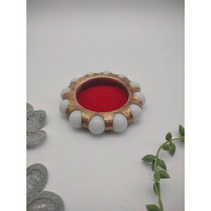 Vintage 1930s Fisher Jewel Tray Art Deco Hammered Brass Milk White Glass Marbles